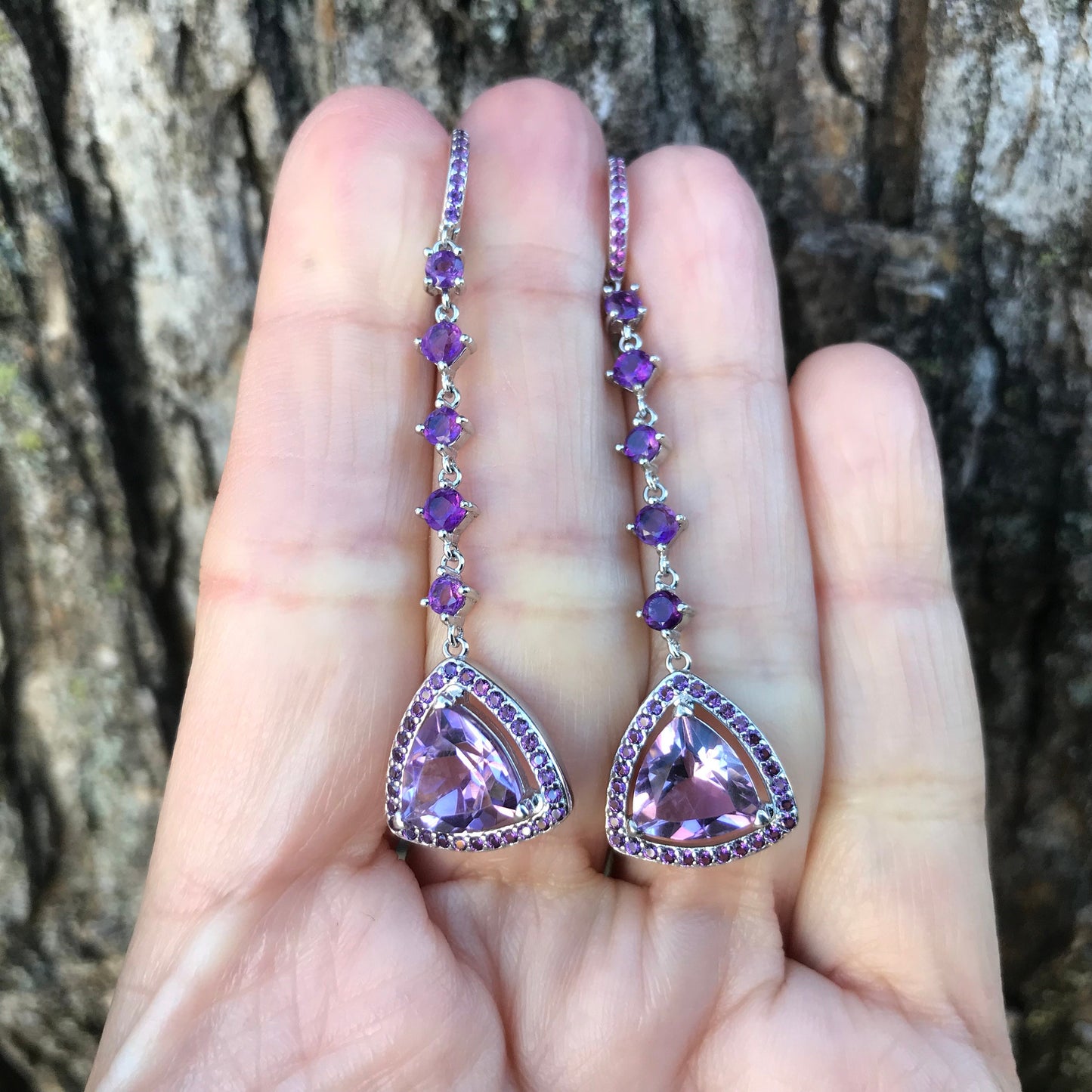 Sterlingsilver amethyst Long fancy earrings