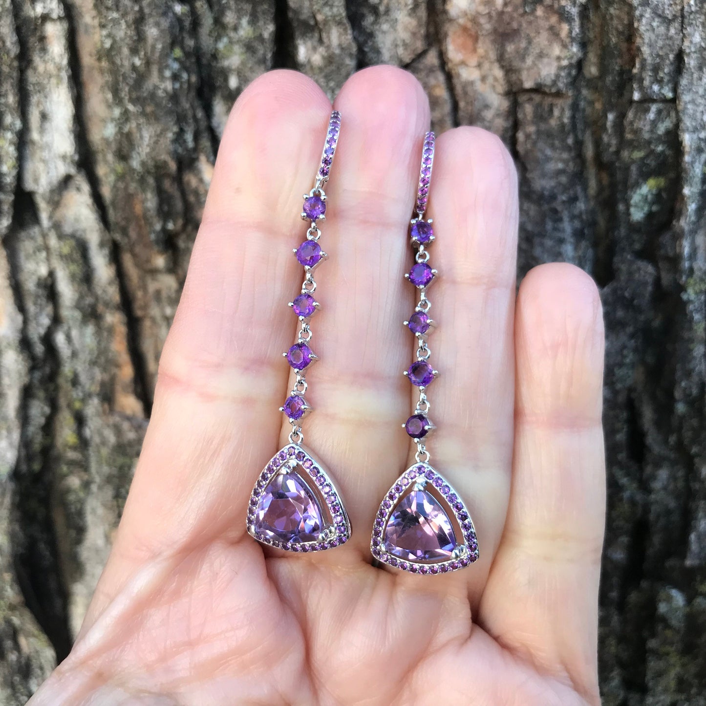 Sterlingsilver amethyst Long fancy earrings