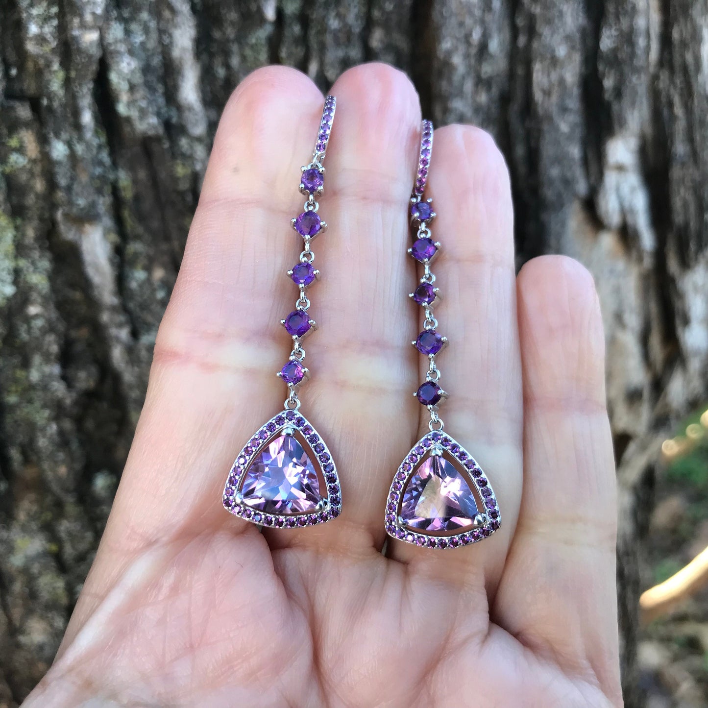 Sterlingsilver amethyst Long fancy earrings